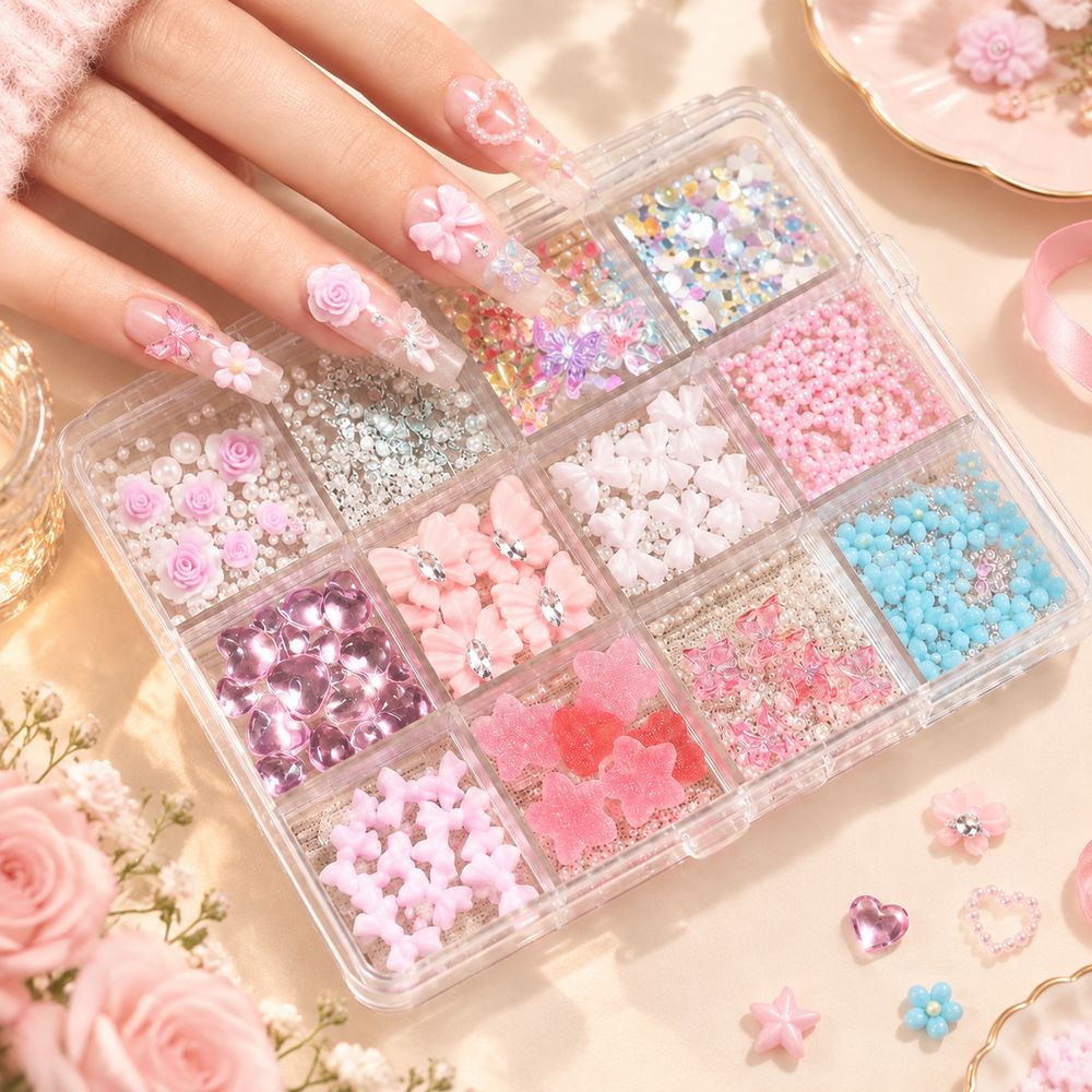 Resin Art Using Flowers - 12 Gitter, verschiedene Formen, Harz-Nageldekorationen, 3D-Schmetterling,
