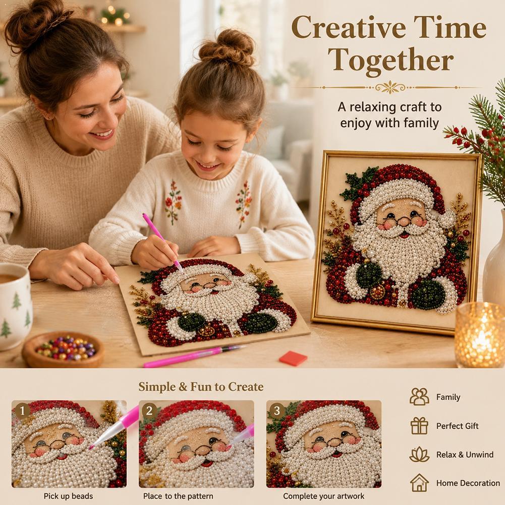 Resin Art For Kids - Weihnachtsmann Perlen-Kunst DIY-Set Gerahmte Perlen-Stickerei Wanddekoration