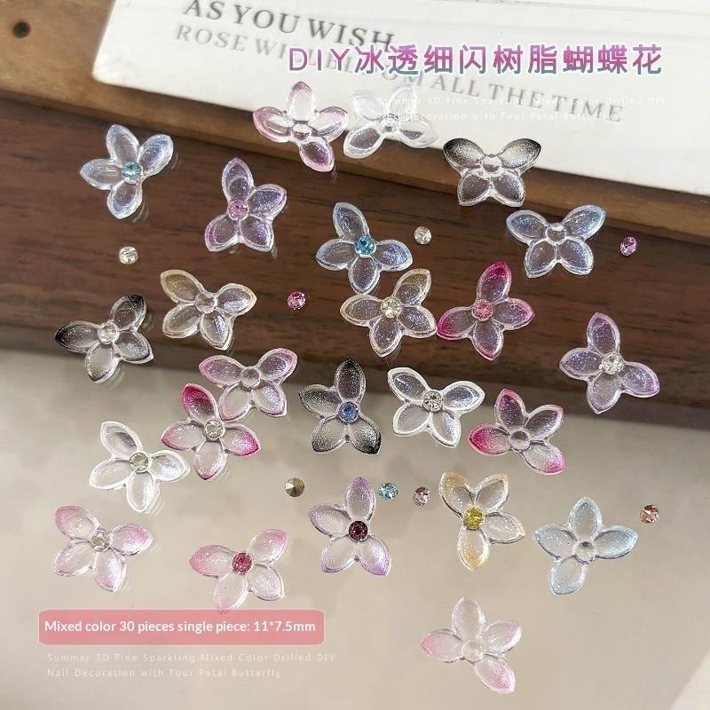 Resin Art Using Flowers - 30 Stück 3D Glitzer-Harz-Schmetterlings- und Blumen-Nagelcharms