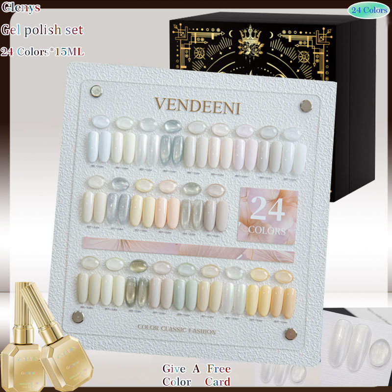 Resin Art Learning - Glenys 24-Farben-Katzenaugen-Nagellack-Gel, beliebtes Silber-Immersionsgel, Farbkarte, Nagelstudio-Kunstlack-Lernset