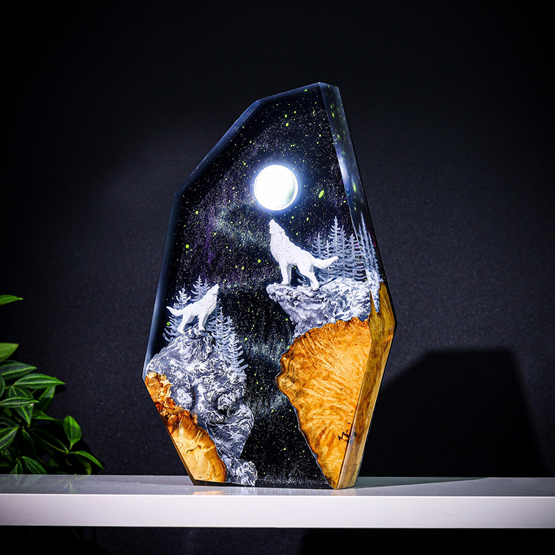 Resin Art Decor - Natur-Tierfiguren Organismus Harz-Tischlampe Kreative Kunstdekoration Verschneite