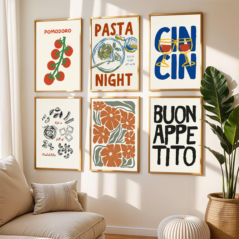 Resin Art Quotes - Retro-Poster mit italienischer Küche, Diamant-Design, Pasta,