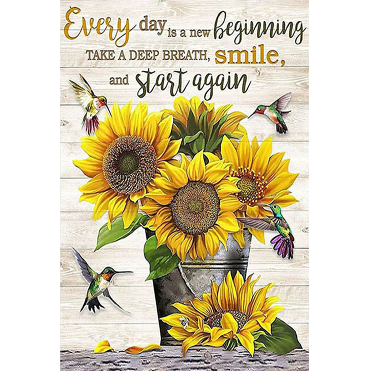 Resin Art Quotes - Sonnenblumen-Kolibri mit inspirierendem Zitat, DIY-Diamantmalerei, Wanddekoration
