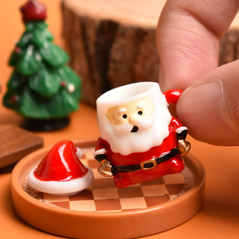 Resin Art Decor - Mini-Weihnachtsmann-Teetasse-Ornament – Puppenhaus-Dekoration aus Kunstharz für