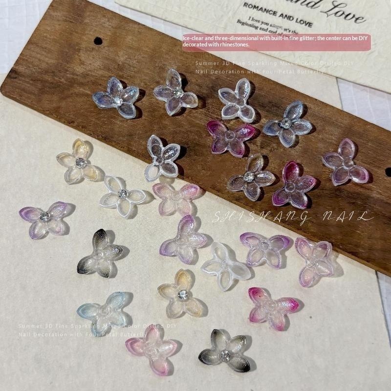 Resin Art Using Flowers - 30 Stück/Beutel 3D Glitzer-Harz-Schmetterlings-Blumen-Nagelanhänger mit glänzendem