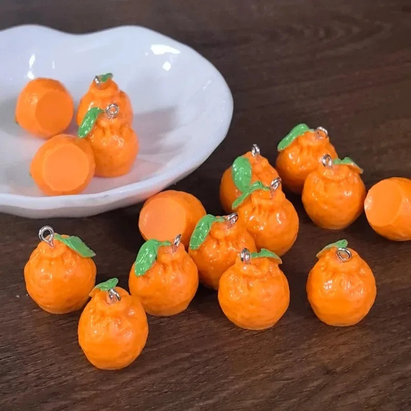 Resin Art Materials Wholesale - 10 Stück 3D-Simulations-Dekopon-Mandarinen-Harzanhänger, künstliche Frucht-Tangerine-Anhänger, DIY-Bastelbedarf