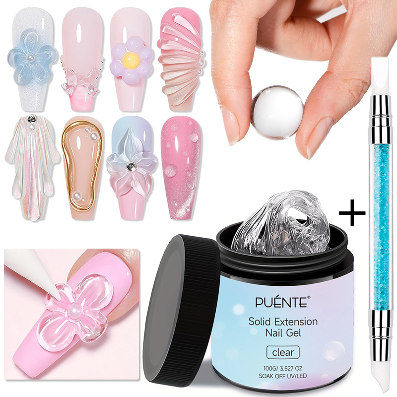 Resin Art Using Flowers - PUENTE 100g Klares Antihaft-Handverlängerungs-Nagelgel mit Modellierstift-Set,