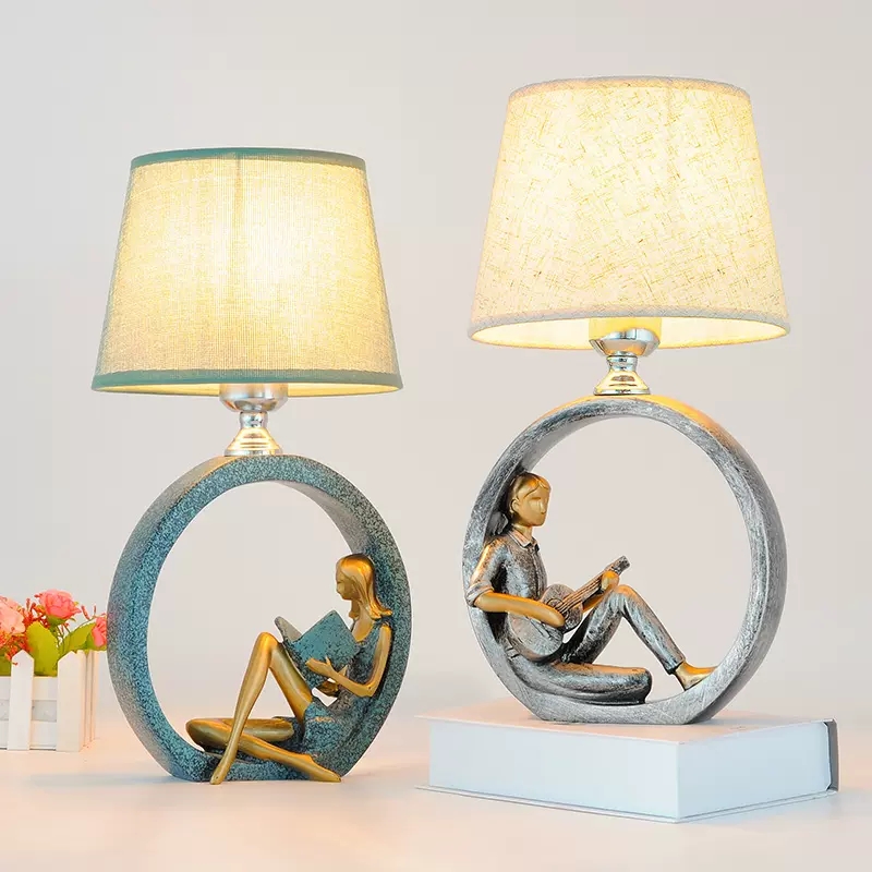 Resin Art Learning - Nordische Kunst Schlafzimmer Nachttischlampe Stofflampenschirm Nachtlicht