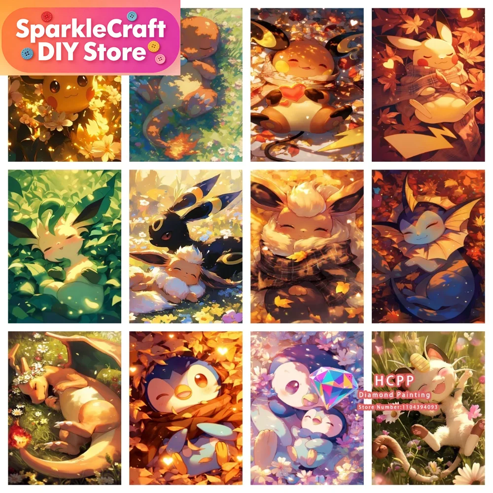 Resin Art For Beginners - 1 Stück rahmenloses Cartoon-Pokemon-Pikachu-Charizard-Eevee-Vulpix-Quadrat-Rund-Diamant-Malset 5D DIY